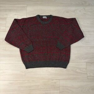 Vintage Progetto Sweater Size Large Red Abstract Wool Blend Crewneck Italy 90s